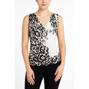 Express Womens Size M Blouse Black White Sleeveless Cowl Neck Animal Print
